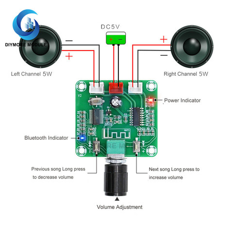 XH-A158 Bluetooth 5.0 Amplifier Board PAM8403 5W+5W 2.0 Channel Audio AMP with Volume Control For Speakers ► Photo 1/6