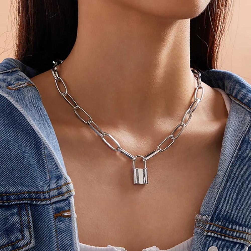 Lock Chain Necklace With a Padlock Pendant Grunge Aesthetic