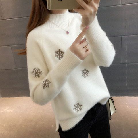 2022 New Winter Knit Sweater Pullover Women Fashion Imitation Mink Cashmere Loose Plus Size 3XL Korean White Clothes Female Tops ► Photo 1/5