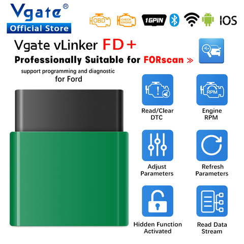 Vgate vLinker FD+ ELM327 Bluetooth 4.0 FORScan For Ford wifi OBD2 Car Diagnostic OBD 2 Scanner J2534 ELM 327 MS CAN Auto Tools ► Photo 1/6