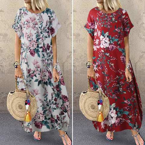 ZANZEA 2022 Fashion Summer Beach Dress Women's Printed Sundress Casual Short Sleeve Maxi Vestidos Female Floral Robe Oversized 7 ► Photo 1/6