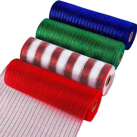 Christmas Deco Poly Mesh Ribbon 10 inch x 30 feet Each Roll - Metallic Foil More Color Can Choose Rolls for Wreaths L-20715-B ► Photo 1/6