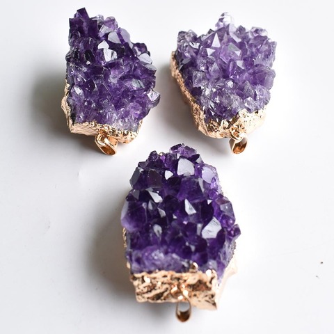 3pcs Druzy Irregular Random Natural Amethysts Quartz Geode Cut Necklace Crystal Piont Stone Pendant Natural Drusy Stone Healing ► Photo 1/6