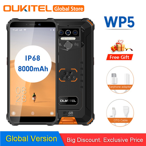 OUKITEL WP5 5.5''HD+ IP68 Waterproof Android 10 18:9 Quad Core 4GB 32GB 18:9 13MP MT6761 8000mAh Tri-proof 5V/2A 4G Mobile Phone ► Photo 1/6