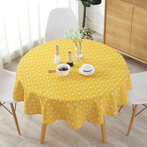 Cotton Linen Nordic Round Tablecloth Colored Stripe Christmas Tree Pattern Cover Washable Table Cloth for Tea Table ► Photo 1/6