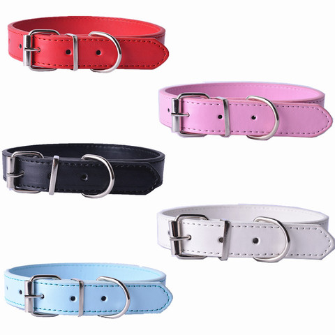 Black Red Pink Pu Dog Leather Collar Puppy Collar Small Dog Collar Adjustable Buckle Blue White Rose Purple Colors 4Sizes ► Photo 1/6