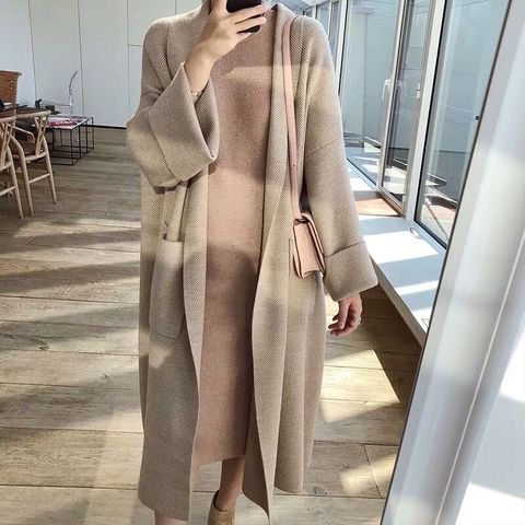 Women Autumn Winter Thick Cozy Loose Long Sweater Coat Full Sleeve Knitted Cardigan Jacket Open Stitch Overcoat ► Photo 1/5