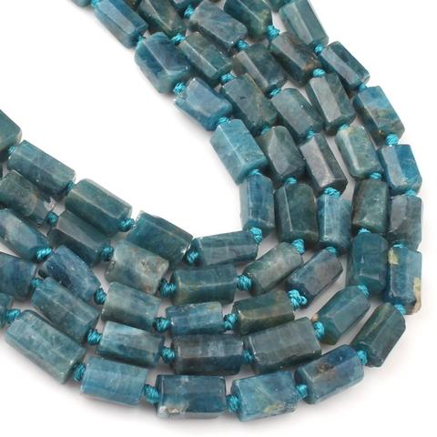 Natural Faceted Blue Apatite Stone Beads Cylinder Loose Spacer Beads For Jewelry Making DIY Earring Bracelet 7.5