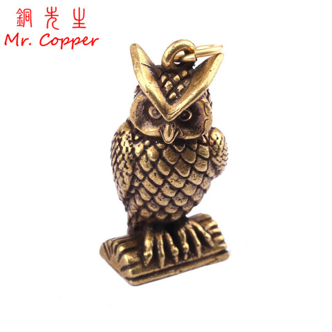 Antique Bronze Standing Owl Statue Desktop Small Ornament Vintage Copper Animal Tea Pet Decorations Crafts Key Chains Pendants ► Photo 1/5