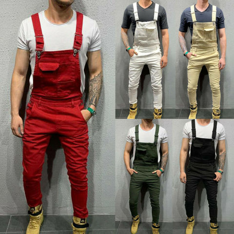 UK Mens Fashion Denim Dungaree Bib Overalls Jumpsuits Moto Biker Jeans Pants Trousers 2022 New ► Photo 1/6