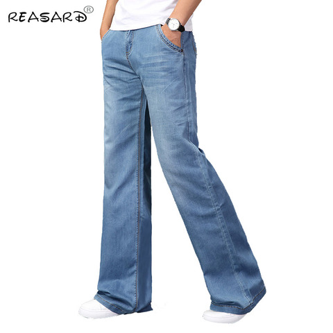 Jeans Men 2022 Mens Modis Big Flared Jeans Boot Cut Leg Flared Loose Fit high Waist Male Designer Classic Blue Denim Jeans ► Photo 1/6