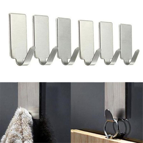6Pcs Hooks Self Adhesive Home Kitchen Wall Door Stainless Steel Holder Hook Hanger Hooks For Hanging Dropshipping M925 ► Photo 1/5