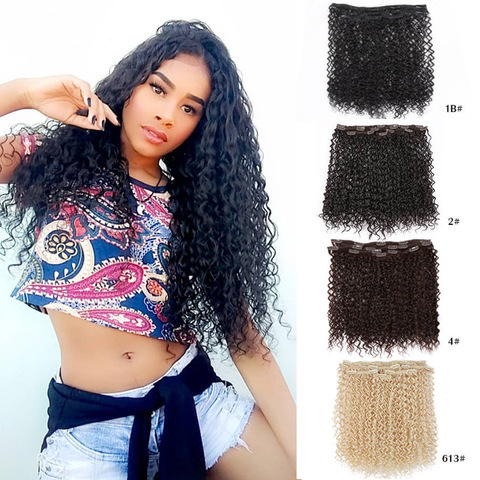 22 Inches Long Kinky Curly Clip In Synthetic Hair Extensions Black Brown Blonde Color 7 Pcs/Set 16 Clips On Hair 140G For Women ► Photo 1/6