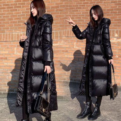 Black Glossy Parka Coat Women's 2022 Fashion Thicken Winter Hooded Loose Long Jacket Female Windproof Rainproof Warm Outwear ► Photo 1/5
