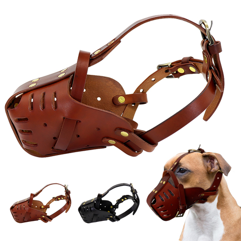 Dog Muzzles Adjustable Leather Pet Mouth Mask Anti Bark Bite Chew Dog Muzzle For Large Dogs Pitbull German Shepherd Pet Products ► Photo 1/6