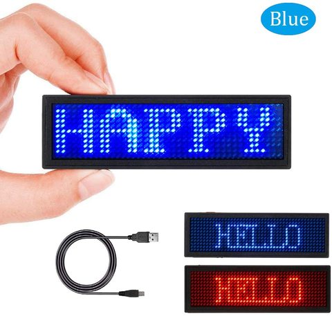 LED Name Tag LED Name Badge Rechargeable LED Business Card Sign with 44x11 Pixel USB Programming Digital Display for  Hotel-Blue ► Photo 1/6