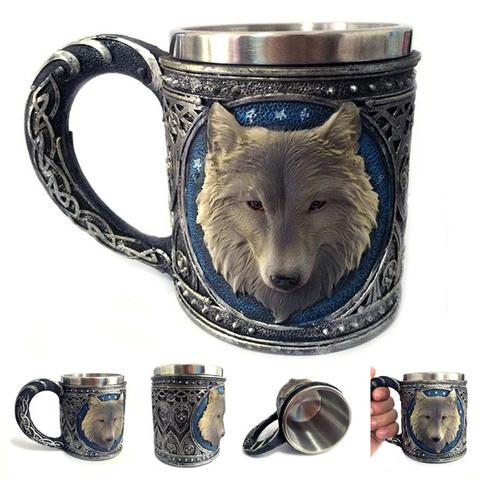 2022 new Wolf Head Stainless Steel Resin Beer Juice Milk Water Cup Home Office Coffee Mug dropshipping ► Photo 1/6