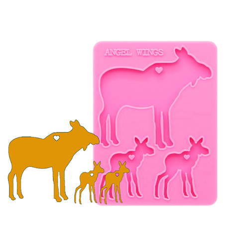 Shiny Christmas reindeer mama/baby Silicone Molds DIY Jewelry moose deer family keychain mold Epoxy Resin Mold Custom DY0127 ► Photo 1/6