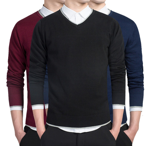 Solid Cotton Sweater Men Long Sleeve Pullovers Men V-Neck Sweaters Tops Loose Fitness Knitting Sweaters Clothing 3XL ► Photo 1/6