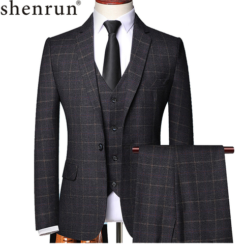 Shenrun Men 3 Pieces Suit Spring Autumn Plaid Slim Fit Business Formal Casual Check Suits Office Work Party Prom Wedding Groom ► Photo 1/6