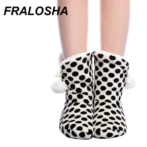 FRALOSHA thick plush warm indoor boots floor shoes shoes non-slip soft home shoes boots and the same bathrobe series Black Dots ► Photo 1/3