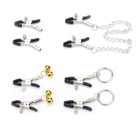 4 Styles 1 PCS Fantasy Nipple Clamps Breast Clamps with Metal Chain BDSM Adult Sex Toys for Women Silver + Black with Bell ► Photo 1/6