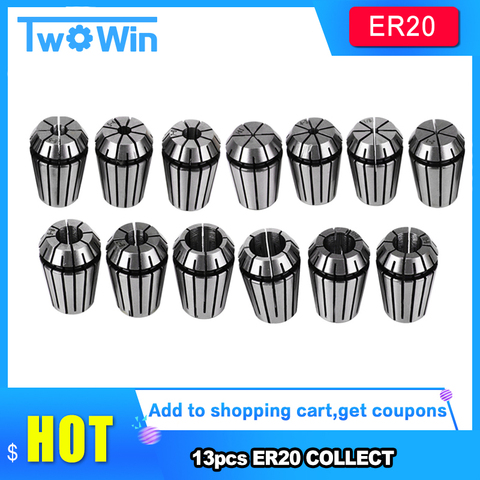 13pcs ER20 Spring Collet Set 1mm-13mm Clamp Tool Holder for CNC  Lathe Machine Engraving Milling Metal working Tool Accessories ► Photo 1/6