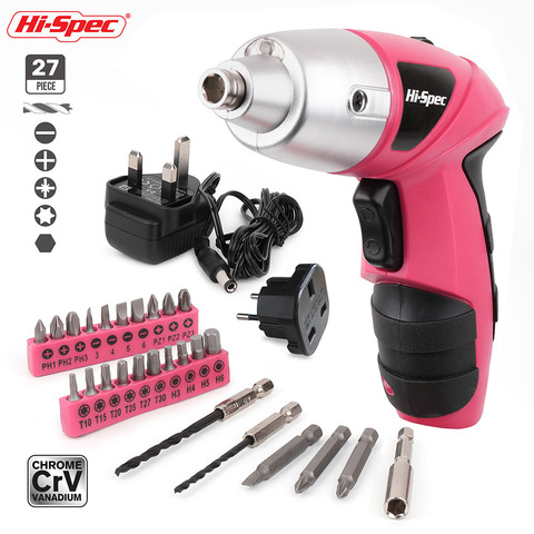 Hi-Spec Pink 4.8V Cordless Electric Screwdriver Cordless Screwdriver Household Drill Driver Power Gun Tool with LED Light ► Photo 1/6