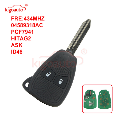 Kigoauto remote head key 2 button 434Mhz 04589318AC remote key fob for jeep Chrysler 300C Voyager for Dodge Caliber Nitro key ► Photo 1/5