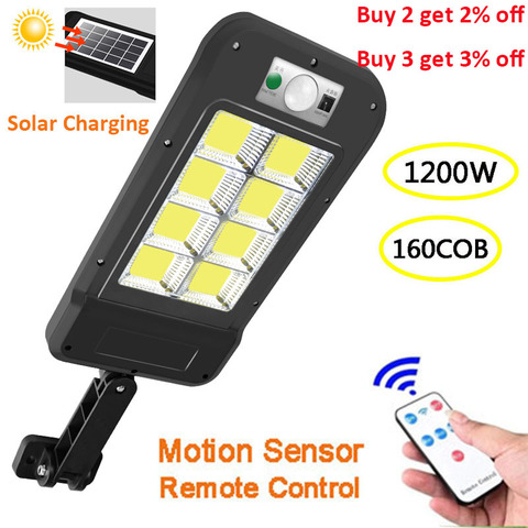 160 COB Waterproof Solar LED Street Light PIR Motion Sensor Smart Remote Control Lamp 1200W Garden Outdoor Security Wall Light ► Photo 1/1