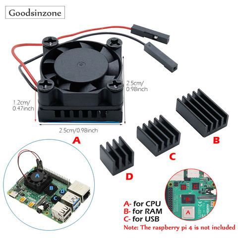 Raspberry Pi 4 Model B DIY CPU Cooling Fan with Aluminum Heatsink Base+RAM Heatsink Heat Sinks Set Kit for Raspberry Pi 4 Pi4 ► Photo 1/6