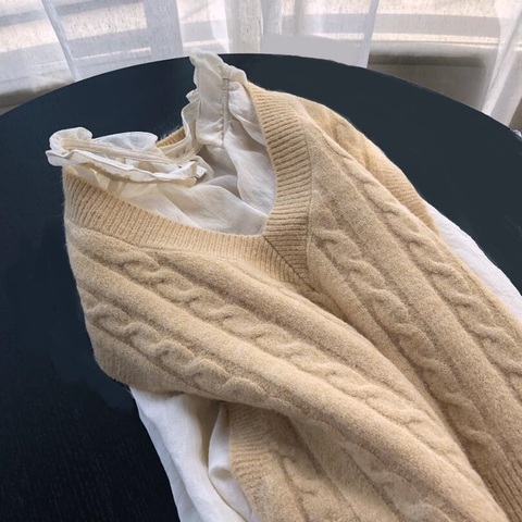 2022 Autumn Winter Women Knitted Sweater Sleeveless Women Vest Ladies V-Neck Pullover Tops Solid Color Pull Femme JW9767 ► Photo 1/6