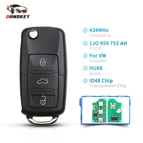 Dandkey Flip Key Car Remote Key For VW Volkswagen Passat Bora Polo Golf Beetle 1J0 959 753 AH 2005 2006 2007 2008 2009 2010 2011 ► Photo 1/6