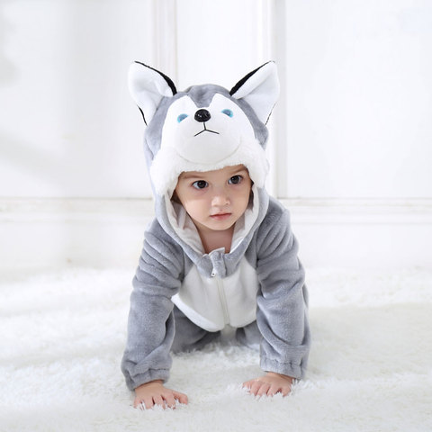Umorden Baby Husky Dog Costume Kigurumi Cartoon Animal Rompers Infant Toddler Jumpsuit Flannel Halloween Fancy Dress ► Photo 1/6