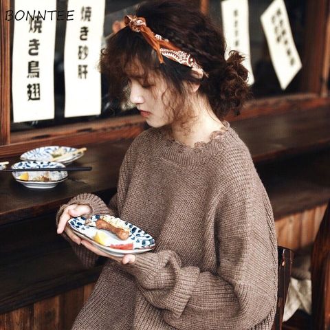 Sweaters Women Simple Sweet Vintage Japanese Fashion Retro Fresh College Girls Cropped Sweater Kawaii Popular Womens Knitwear ► Photo 1/6