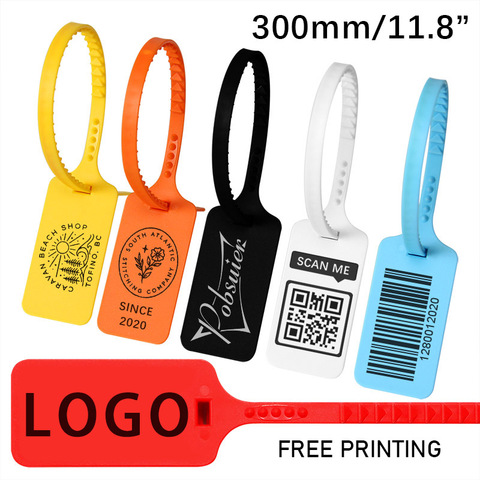 100 Custom Logo Tag Zip Ties Off Labels White Plastic Security Garment Clothes Shoe Brand Logo Hang Label Tags Seals 300mm/11.8