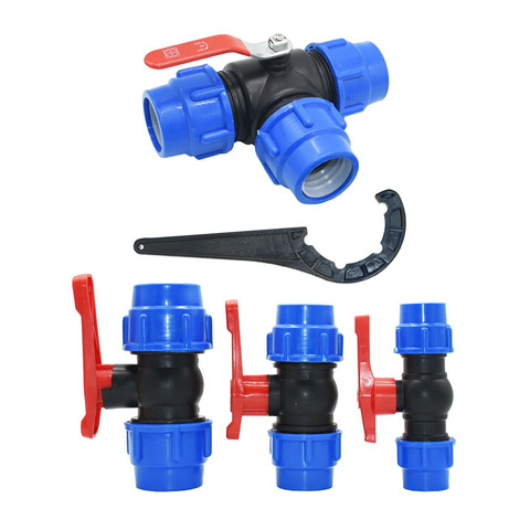 PE 3-Way Fast Connection Pipe Valve Plastic Ball Valve T-Type Water Splitte Internal Diameter 20/25/32/40/50mm Tube Accessories ► Photo 1/6