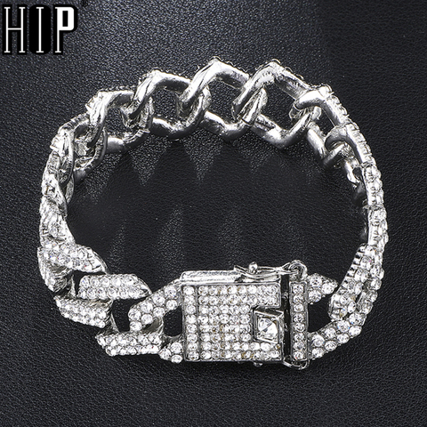 Hip Hop Gold 19MM Bling Heavy Iced Out Cuban Link Chain Full AAA Crystal Pave Men's Bracelet Bracelets for Men Jewelry ► Photo 1/6