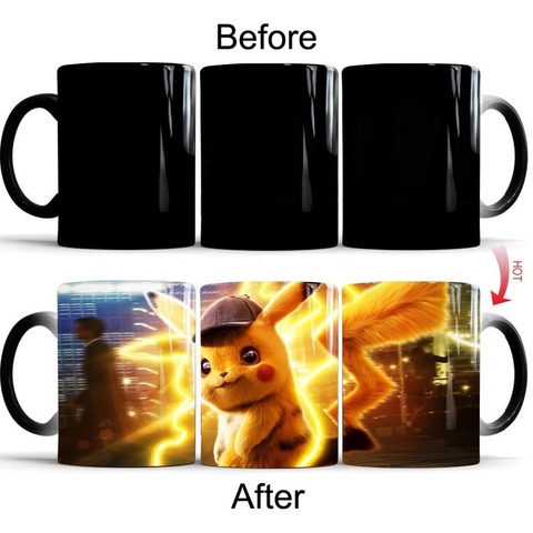 Pokemon Pikachu Color Changing Mug Ceramic Thermal Coffee Cup Water Bottle  Beer Handmade Milk Cup Drinkware Tea Mugs Gift ► Photo 1/4