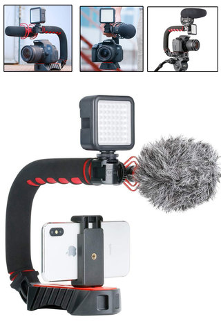 Video Stabilizing Handle Grip Kit,U-Grip Pro + Boya by-MM1 Microphone + W49 LED Video Light + Phone Clip for iPhone 11 XS 8 Plus ► Photo 1/1