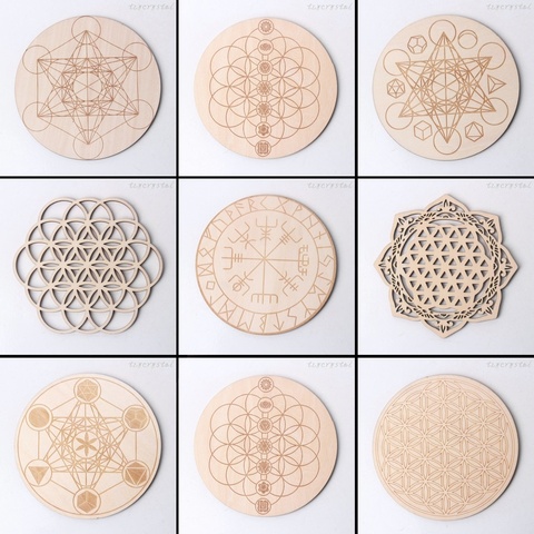 1pc (10cm) Meditation Crystal Grid Geometric Sacred Wooden Healing Board ► Photo 1/6