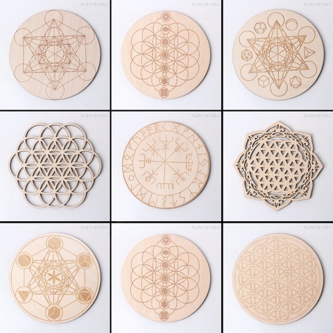 1pc (10cm) Meditation Crystal Grid Geometric Sacred Wooden Healing Board ► Photo 1/6