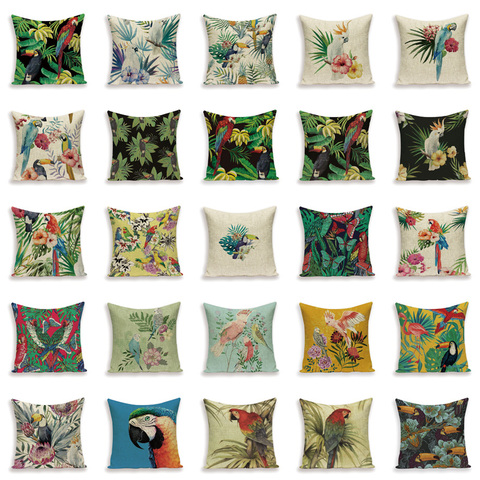 Decor Cushion Case Tropical Style Bird Animal Parrot Cushions Cover Custom 18inches Print Linen Sofa Home Decor Cover Pillow ► Photo 1/6