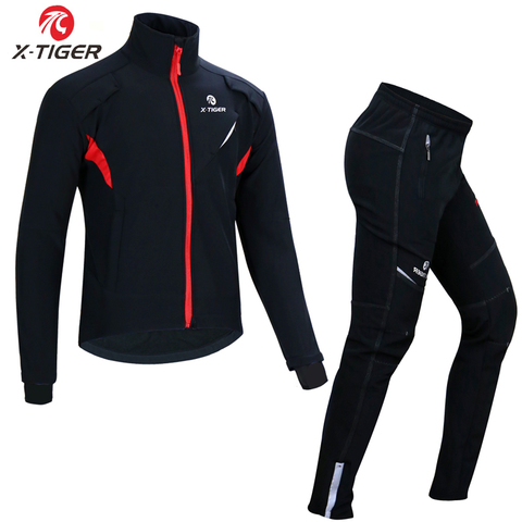 X-TIGER Winter Fleece Thermal Windproof MTB Bike Jerseys Clothes Cycling Jacket Coat Reflective Bicycle Clothing Set Sportswear ► Photo 1/6