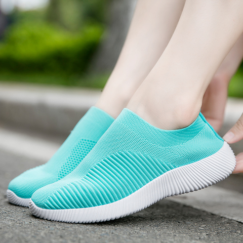 Rimocy breathable air mesh autumn 2022 flat heels sneakers women casual slip on stretch knitted sock platform shoes woman flats ► Photo 1/6