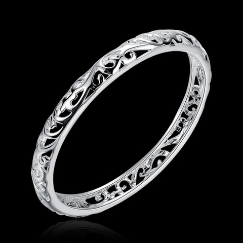 925 Sterling Silver Bangle Bracelet 925 Silver Fashion Jewelry Closed Hollow Flower Bangle /Ahnaiyua Akpajbwa ► Photo 1/6