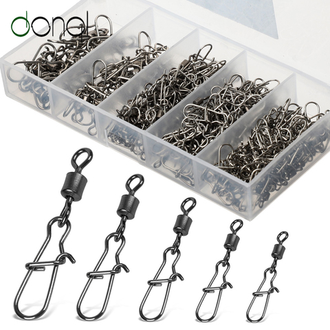 DONQL 100pcs/ Set Fishing Connector Swivels Interlock Pin Snap 4#-12# Rolling Swivel For Fishhook Lure Fishing Accessories ► Photo 1/6