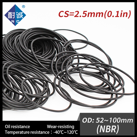 5PCS/lot Rubber Black NBR CS2.5mm OD52/55/60/62/65/70/75/80/85/90/95/100mm O Ring Gasket Oil resistant waterproof ► Photo 1/6