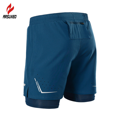 ARSUXEO 2 In 1 Men Running Shorts Reflective Quick Dry Compression Jogging Gym Fitness Marathon Sport Shorts with Zipper Pocket ► Photo 1/6