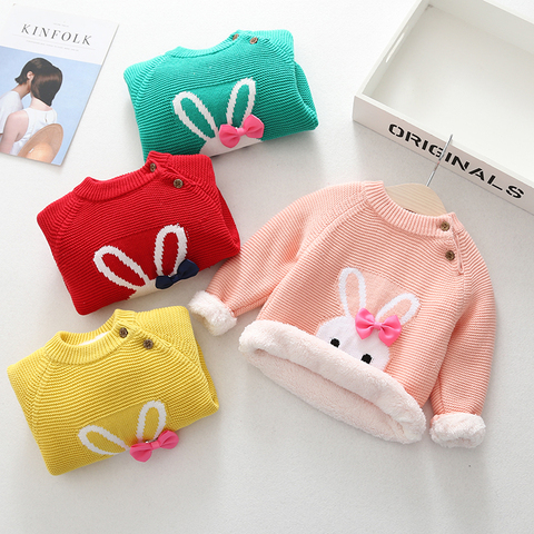 IENENS Winter Plus Velvet Sweaters Baby Girls Clothes Toddler Warm Sweater Coats Children Rabbit Thicken Wool Tops Fit 1-12Y ► Photo 1/6